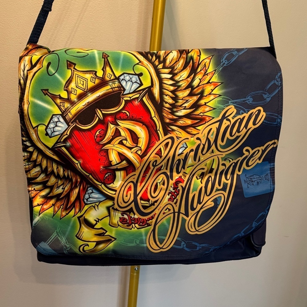 Christian Audigier vintage Y2K Vibrant Graphic Messenger Bag EUC